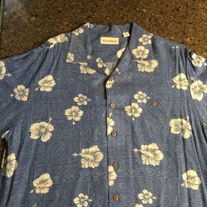 Caribbean Hawaiian Shirt Mens Large Blue White Button‎ Up Casual Men